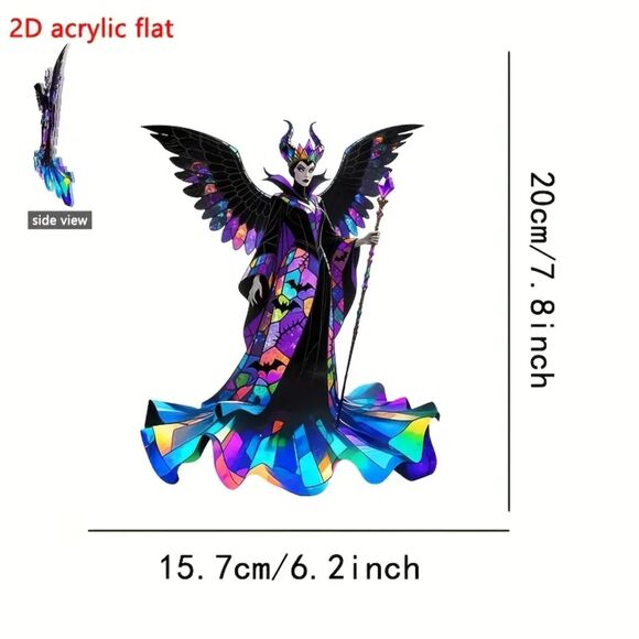2D Flat Acrylic Maleficent Sun Catcher Vibrant Stained-Glass Style - Picture 2 of 3